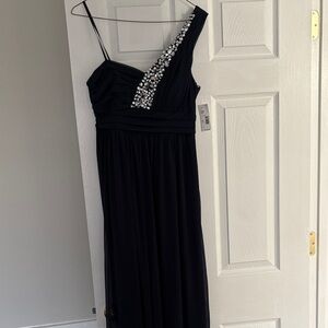 Sears Blue One-Shoulder Evening Gown with Crystal Accent